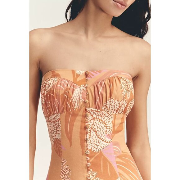 Farm Rio x Anthropologie Linen Blend Strapless Drop-Waist Maxi Dress Size Large - Picture 3 of 6